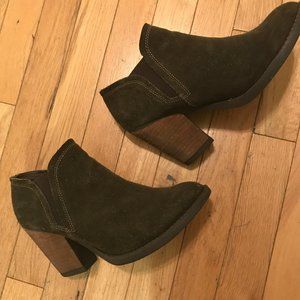 Forrest Green Suede Booties w/ 3" Heel